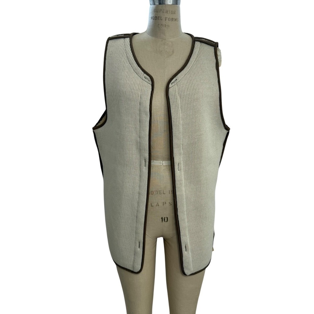 NEW AllSaints Tan Knit Vest Womens 0 Brown Trim Shearling Lining Oversized